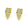 Oro Laminado Stud Earring, Gold Filled Style Ice Cream Design, with White Micro Pave, Polished, Golden Finish, 02.344.0133