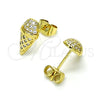 Oro Laminado Stud Earring, Gold Filled Style Ice Cream Design, with White Micro Pave, Polished, Golden Finish, 02.344.0133