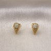 Oro Laminado Stud Earring, Gold Filled Style Ice Cream Design, with White Micro Pave, Polished, Golden Finish, 02.344.0133