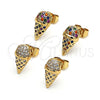 Oro Laminado Stud Earring, Gold Filled Style Ice Cream Design, with White Micro Pave, Polished, Golden Finish, 02.344.0133