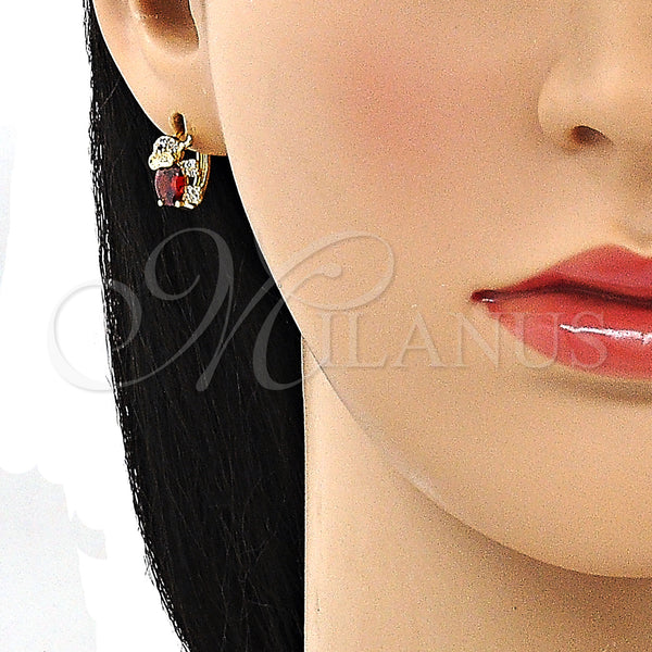 Gold Filled Hoop Earrings — Huggie Hoop Elephant Design with Garnet Cubic Zirconia — alternate product view — SKU 149249 | Oro Laminado aretes de aro — Huggie Hoop Elephant diseño with Garnet Cubic Zirconia — SKU 149249