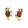 Oro Laminado Huggie Hoop, Gold Filled Style Elephant Design, with Garnet Cubic Zirconia and White Micro Pave, Polished, Golden Finish, 02.344.0134.1.15
