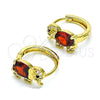 Oro Laminado Huggie Hoop, Gold Filled Style Elephant Design, with Garnet Cubic Zirconia and White Micro Pave, Polished, Golden Finish, 02.344.0134.1.15