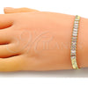 Oro Laminado Fancy Bracelet, Gold Filled Style Baguette Design, with White Cubic Zirconia, Polished, Golden Finish, 04.341.0097.07 (05 MM Thickness, 7 Inches Length)