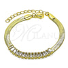 Oro Laminado Fancy Bracelet, Gold Filled Style Baguette Design, with White Cubic Zirconia, Polished, Golden Finish, 04.341.0097.07 (05 MM Thickness, 7 Inches Length)