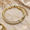Oro Laminado Fancy Bracelet, Gold Filled Style Baguette Design, with White Cubic Zirconia, Polished, Golden Finish, 04.341.0097.07 (05 MM Thickness, 7 Inches Length)