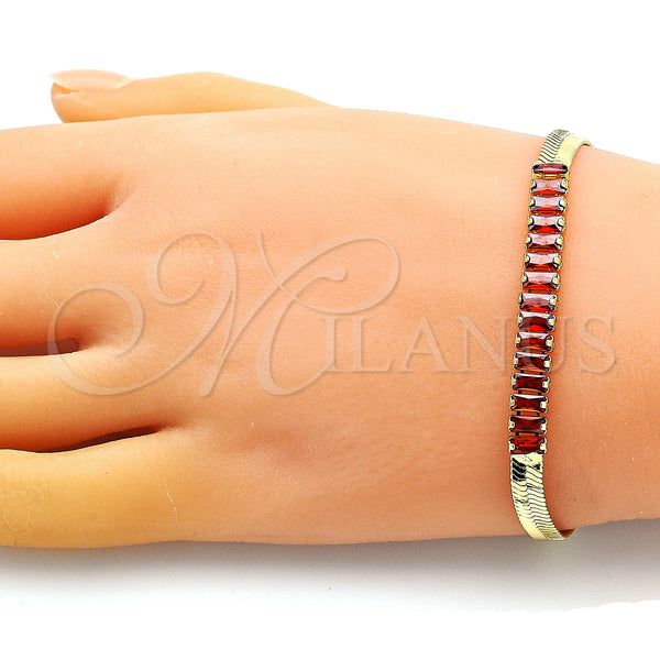 Gold Filled Bracelet — Fancy Bracelet Baguette Design with Garnet Cubic Zirconia — alternate product view — SKU 149251 | Oro Laminado brazalete — elegante Bracelet Baguette diseño with Garnet Cubic Zirconia — SKU 149251