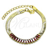 Oro Laminado Fancy Bracelet, Gold Filled Style Baguette Design, with Garnet Cubic Zirconia, Polished, Golden Finish, 04.341.0097.1.07 (05 MM Thickness, 7 Inches Length)