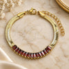 Oro Laminado Fancy Bracelet, Gold Filled Style Baguette Design, with Garnet Cubic Zirconia, Polished, Golden Finish, 04.341.0097.1.07 (05 MM Thickness, 7 Inches Length)