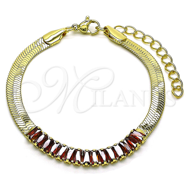 Gold Filled Bracelet — Fancy Bracelet Baguette Design with Garnet Cubic Zirconia — main product view — SKU 149251 | Oro Laminado brazalete — elegante Bracelet Baguette diseño with Garnet Cubic Zirconia — SKU 149251