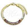 Oro Laminado Fancy Bracelet, Gold Filled Style Baguette Design, with Garnet Cubic Zirconia, Polished, Golden Finish, 04.341.0097.1.07 (05 MM Thickness, 7 Inches Length)