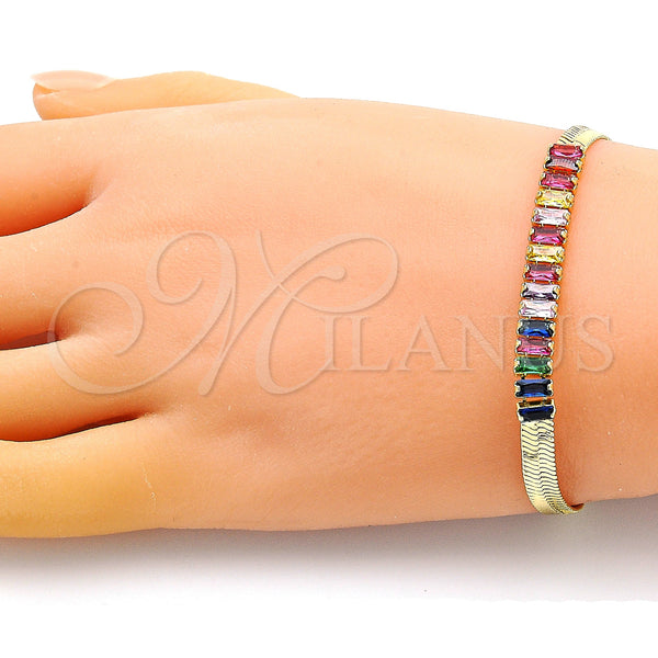 Gold Filled Bracelet — Fancy Bracelet Baguette Design with Multicolor Cubic Zirconia — alternate product view — SKU 149252 | Oro Laminado brazalete — elegante Bracelet Baguette diseño with Multicolor Cubic Zirconia — SKU 149252