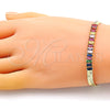 Oro Laminado Fancy Bracelet, Gold Filled Style Baguette Design, with Multicolor Cubic Zirconia, Polished, Golden Finish, 04.341.0097.3.07 (05 MM Thickness, 7 Inches Length)