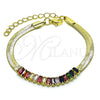 Oro Laminado Fancy Bracelet, Gold Filled Style Baguette Design, with Multicolor Cubic Zirconia, Polished, Golden Finish, 04.341.0097.3.07 (05 MM Thickness, 7 Inches Length)