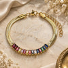 Oro Laminado Fancy Bracelet, Gold Filled Style Baguette Design, with Multicolor Cubic Zirconia, Polished, Golden Finish, 04.341.0097.3.07 (05 MM Thickness, 7 Inches Length)