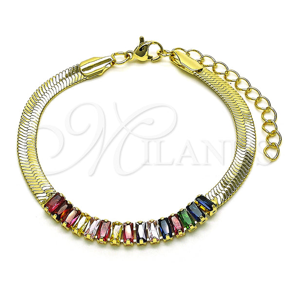 Gold Filled Bracelet — Fancy Bracelet Baguette Design with Multicolor Cubic Zirconia — main product view — SKU 149252 | Oro Laminado brazalete — elegante Bracelet Baguette diseño with Multicolor Cubic Zirconia — SKU 149252