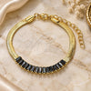 Oro Laminado Fancy Bracelet, Gold Filled Style Baguette Design, with Black Cubic Zirconia, Polished, Golden Finish, 04.341.0097.6.07 (05 MM Thickness, 7 Inches Length)