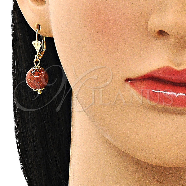 Gold Filled Ring — Dangle Earring Ball Design with Brown Goldstone Venturina — alternate product view — SKU 149262 | Oro Laminado anillo — Dangle Earring Ball diseño with Brown Goldstone Venturina — SKU 149262