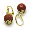 Oro Laminado Dangle Earring, Gold Filled Style Ball Design, with Brown Goldstone Venturina, Polished, Golden Finish, 02.63.2747