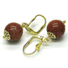 Oro Laminado Dangle Earring, Gold Filled Style Ball Design, with Brown Goldstone Venturina, Polished, Golden Finish, 02.63.2747