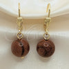 Oro Laminado Dangle Earring, Gold Filled Style Ball Design, with Brown Goldstone Venturina, Polished, Golden Finish, 02.63.2747
