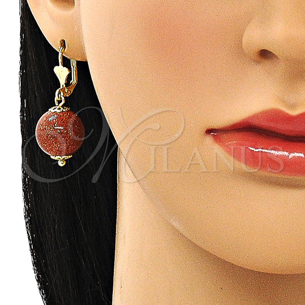 Gold Filled Ring — Dangle Earring Ball Design with Brown Goldstone Venturina — alternate product view — SKU 149263 | Oro Laminado anillo — Dangle Earring Ball diseño with Brown Goldstone Venturina — SKU 149263