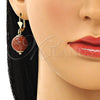 Oro Laminado Dangle Earring, Gold Filled Style Ball Design, with Brown Goldstone Venturina, Polished, Golden Finish, 02.63.2748