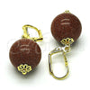 Oro Laminado Dangle Earring, Gold Filled Style Ball Design, with Brown Goldstone Venturina, Polished, Golden Finish, 02.63.2748