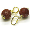 Oro Laminado Dangle Earring, Gold Filled Style Ball Design, with Brown Goldstone Venturina, Polished, Golden Finish, 02.63.2748