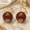 Oro Laminado Dangle Earring, Gold Filled Style Ball Design, with Brown Goldstone Venturina, Polished, Golden Finish, 02.63.2748