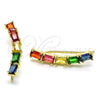 Oro Laminado Earcuff, Gold Filled Style Baguette Design, with Multicolor Cubic Zirconia, Polished, Golden Finish, 02.210.0732.1