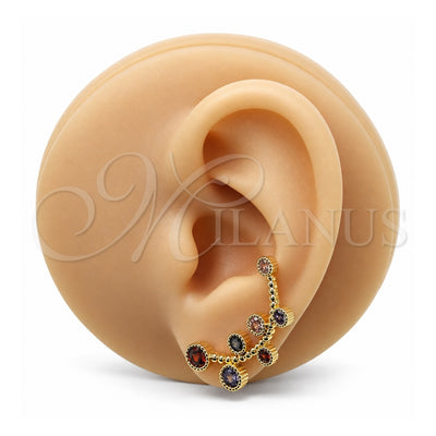 Oro Laminado Earcuff, Gold Filled Style with Multicolor Cubic Zirconia, Polished, Golden Finish, 02.210.0733.1