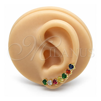 Oro Laminado Earcuff, Gold Filled Style with Multicolor Cubic Zirconia, Polished, Golden Finish, 02.210.0734.1