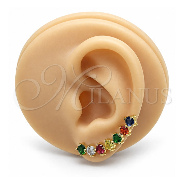 Oro Laminado Earcuff, Gold Filled Style with Multicolor Cubic Zirconia, Polished, Golden Finish, 02.210.0734.1