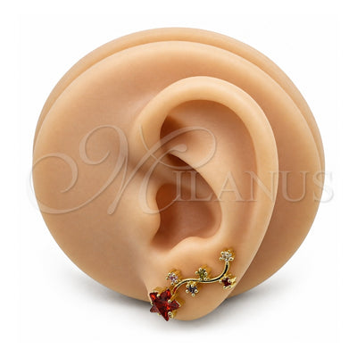 Oro Laminado Earcuff, Gold Filled Style Star Design, with Multicolor Cubic Zirconia, Polished, Golden Finish, 02.210.0735.1