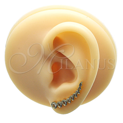 Oro Laminado Earcuff, Gold Filled Style with White Cubic Zirconia, Polished, Golden Finish, 02.210.0736