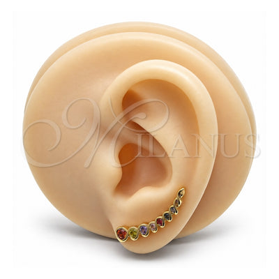 Oro Laminado Earcuff, Gold Filled Style with Multicolor Cubic Zirconia, Polished, Golden Finish, 02.210.0736.1
