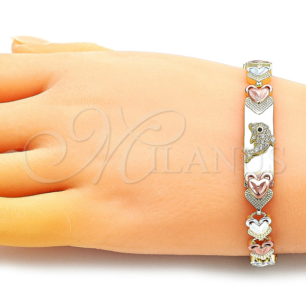 Gold Filled Bracelet — Fancy Bracelet Dolphin and Heart Design with White — alternate product view — SKU 149275 | Oro Laminado brazalete — elegante Bracelet Dolphin and corazón diseño with blanco — SKU 149275