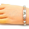 Oro Laminado Fancy Bracelet, Gold Filled Style Dolphin and Heart Design, with White and Black Micro Pave, Polished, Tricolor, 03.253.0073.08 (08 MM Thickness, 8 Inches Length)