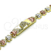 Oro Laminado Fancy Bracelet, Gold Filled Style Dolphin and Heart Design, with White and Black Micro Pave, Polished, Tricolor, 03.253.0073.08 (08 MM Thickness, 8 Inches Length)