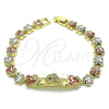 Oro Laminado Fancy Bracelet, Gold Filled Style Dolphin and Heart Design, with White and Black Micro Pave, Polished, Tricolor, 03.253.0073.08 (08 MM Thickness, 8 Inches Length)