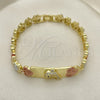 Oro Laminado Fancy Bracelet, Gold Filled Style Dolphin and Heart Design, with White and Black Micro Pave, Polished, Tricolor, 03.253.0073.08 (08 MM Thickness, 8 Inches Length)