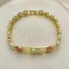 Oro Laminado Fancy Bracelet, Gold Filled Style Dolphin and Heart Design, with White and Black Micro Pave, Polished, Tricolor, 03.253.0073.08 (08 MM Thickness, 8 Inches Length)