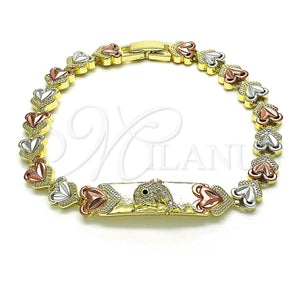 Gold Filled Bracelet — Fancy Bracelet Dolphin and Heart Design with White — main product view — SKU 149275 | Oro Laminado brazalete — elegante Bracelet Dolphin and corazón diseño with blanco — SKU 149275