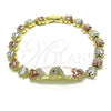 Oro Laminado Fancy Bracelet, Gold Filled Style Dolphin and Heart Design, with White and Black Micro Pave, Polished, Tricolor, 03.253.0073.08 (08 MM Thickness, 8 Inches Length)