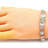 Oro Laminado Fancy Bracelet, Gold Filled Style Elephant and Heart Design, with White and Black Micro Pave, Polished, Tricolor, 03.253.0074.08 (08 MM Thickness, 8 Inches Length)