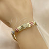 Oro Laminado Fancy Bracelet, Gold Filled Style Elephant and Heart Design, with White and Black Micro Pave, Polished, Tricolor, 03.253.0074.08 (08 MM Thickness, 8 Inches Length)