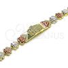 Oro Laminado Fancy Bracelet, Gold Filled Style Elephant and Heart Design, with White and Black Micro Pave, Polished, Tricolor, 03.253.0074.08 (08 MM Thickness, 8 Inches Length)