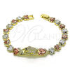 Oro Laminado Fancy Bracelet, Gold Filled Style Elephant and Heart Design, with White and Black Micro Pave, Polished, Tricolor, 03.253.0074.08 (08 MM Thickness, 8 Inches Length)
