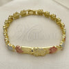 Oro Laminado Fancy Bracelet, Gold Filled Style Elephant and Heart Design, with White and Black Micro Pave, Polished, Tricolor, 03.253.0074.08 (08 MM Thickness, 8 Inches Length)